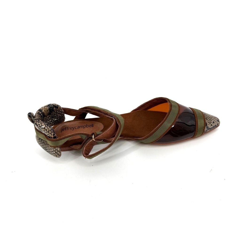 Jeffrey Campbell Olive Green & Brown Pointed Toe Flats with Snakeprint Accents - Picture 9 of 9